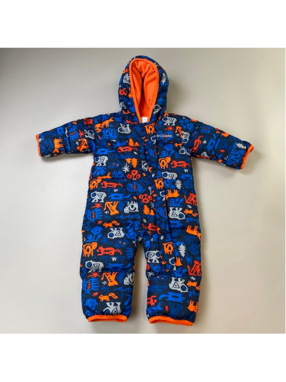 Columbia Snowsuit 6-12 Months Blue Orange Bunting Puffer Down Lining Animal Baby